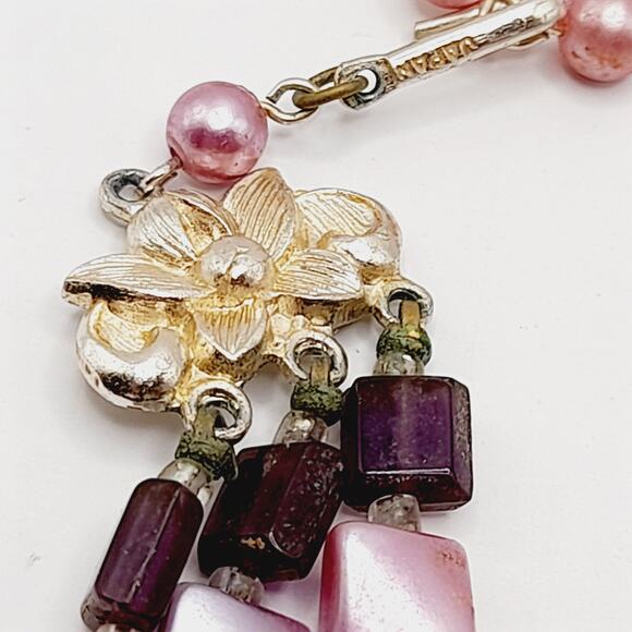 Vintage Japan 1950s Pink Lavender Pearl Finish 3 Strand Necklace 17” - Picture 11 of 13